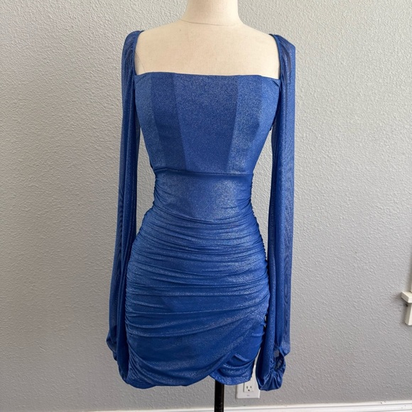 Lucy in the Sky Glitter Mesh Long Sleeve Dress in Blue Size Small EUC - Picture 1 of 9